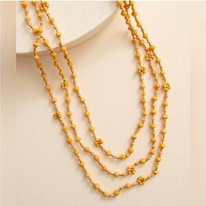 Noonday Collection Yellow Gold Daisy Flower Paper and Glass Beaded Necklace